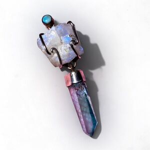 Stunning RAW MOONSTONE LARIMAR ANGEL AURA Crystal .925 Pendant